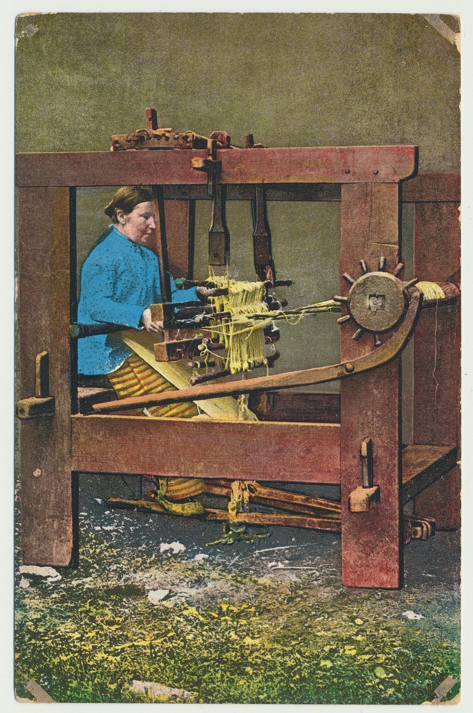 koloreeritud trükipostkaart, naine kangastelgedega, u 1910