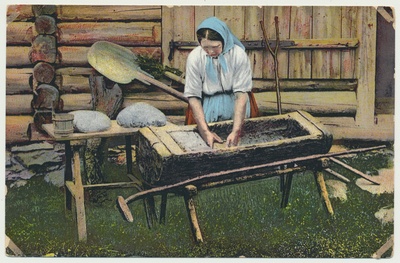 koloreeritud trükipostkaart, leivategu, u 1910  duplicate photo