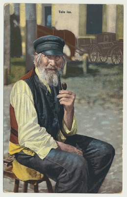koloreeritud trükipostkaart, talumees piibuga, u 1910  duplicate photo