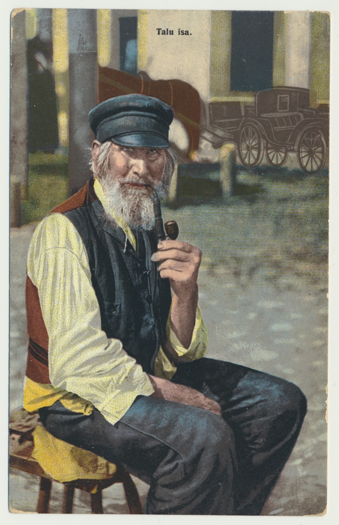 koloreeritud trükipostkaart, talumees piibuga, u 1910
