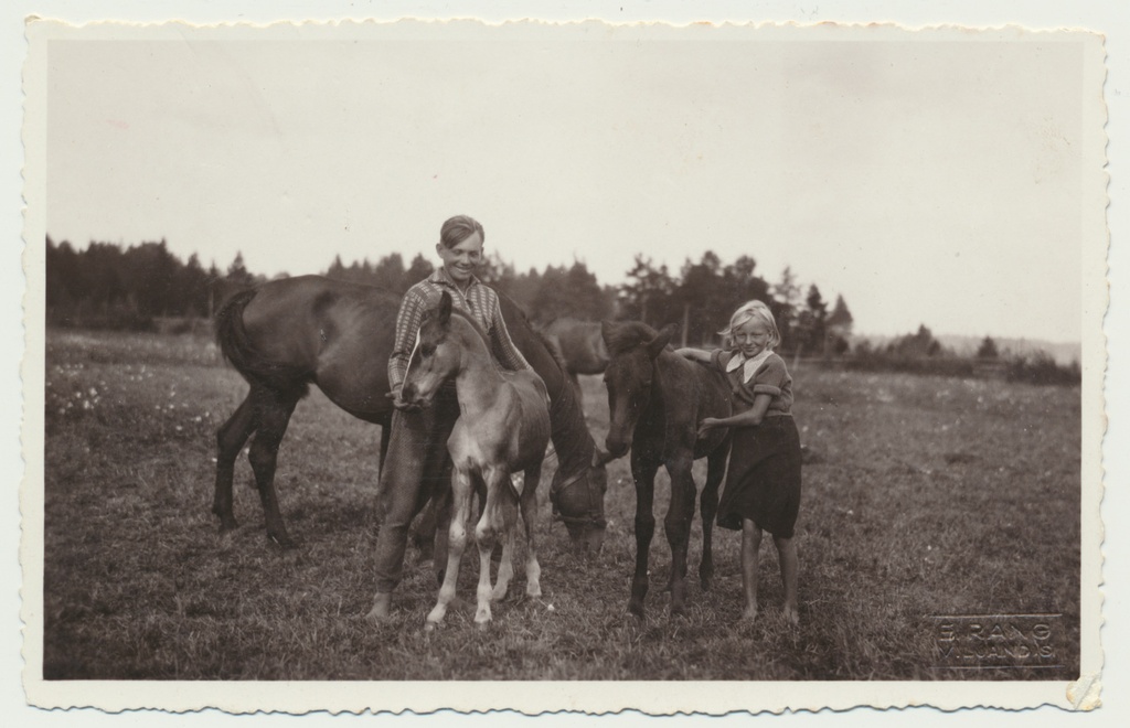foto, Viljandimaa, talulapsed hobustega, u 1938, foto E. Rang