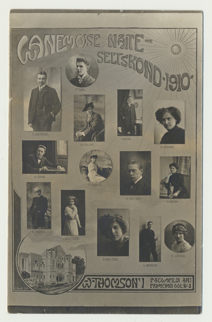 fotopostkaart, teater Vanemuine näitlejad, hoone, 1910
