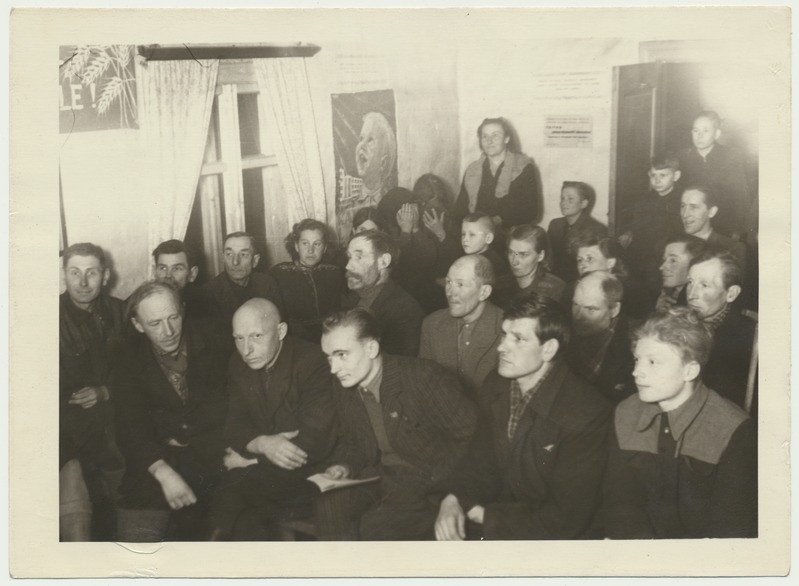 foto, Viljandimaa, kolhoos Linda, aastaaruanne, koosolek, 1950