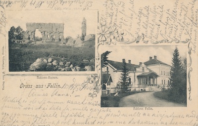 trükipostkaart, Viljandi, 2 vaadet, Kaevumägi, mõisa peahoone, 1903, kirjastaja Tõllasepp  duplicate photo