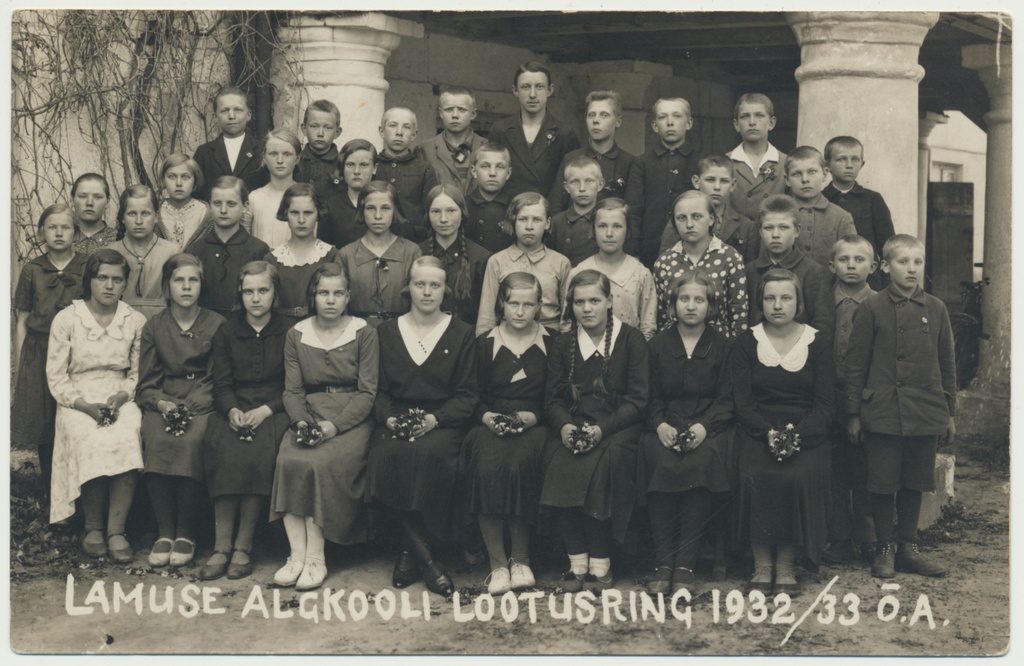 foto, Suure-Jaani khk Lahmuse algkool, grupp, loodusring, 1932/1933, foto O. Mägi