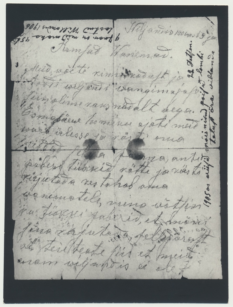 fotokoopia, Peeter Pihelgas'e surmaeelne kiri, 1906