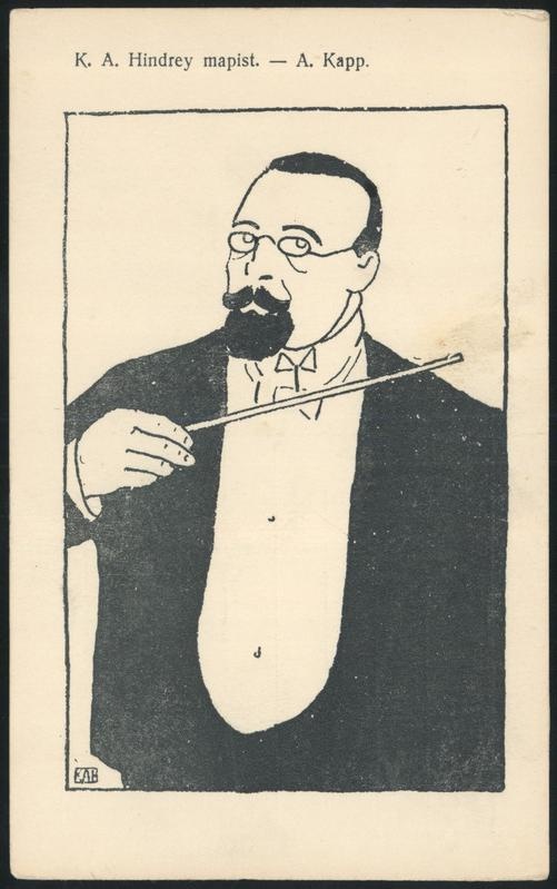 trükipostkaart, Artur Kapp, poolportree, sarš K.A. Hindrey mapist, u 1935