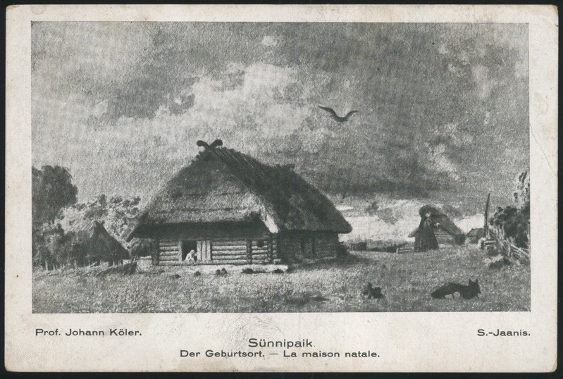 fotopostkaart, J. Köler, akvarell "Kunstniku sünnikoht" 1863 Kööbra, must-valge, u 1930, Eesti kunstikirjastus Konže (Tartu)