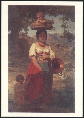 fotopostkaart, J. Köler, "Itaallanna lastega ojal", 1862, värviline, 1976, kirjastus Kunst  duplicate photo