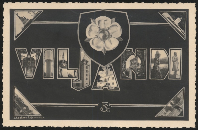 fotopostkaart, Viljandi, 12 vaadet, linna vapp, 1938, J. Leokese kirjastus, 1938