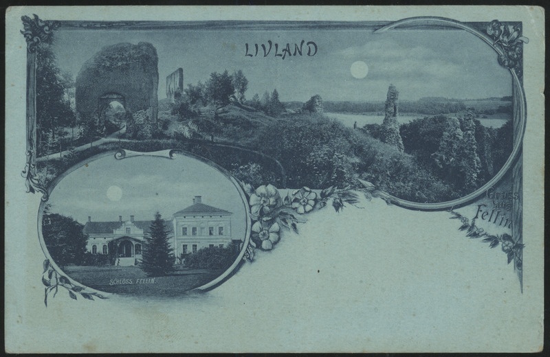 trükipostkaart, Viljandi, 2 vaadet, mõisahoone, lossivaremed, u 1898