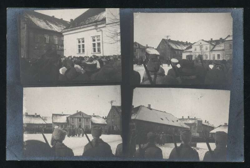 fotopostkaart, Viljandi, turuplats, sõjaväe kutsealuste vannutamine, 4 vaadet, u 1922