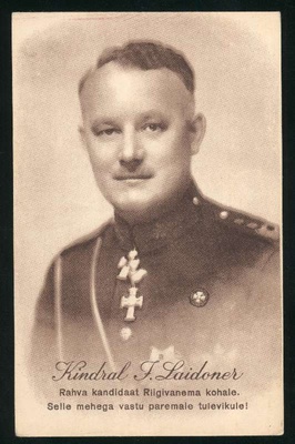 trükipostkaart, kindral Johan Laidoner, rinnaportree, valimisreklaam, 1934  duplicate photo