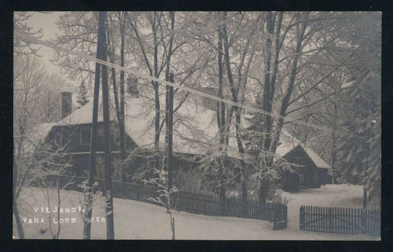 fotopostkaart, Viljandi, I Kirsimägi, vana mõisahoone (vana loss), talv, u 1920 foto J. Riet
