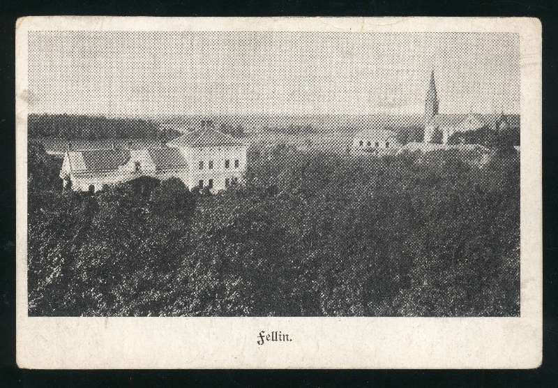 trükipostkaart, Viljandi, uus mõisahoone, Pauluse kirik, Jaani kiriku tornist, u 1912