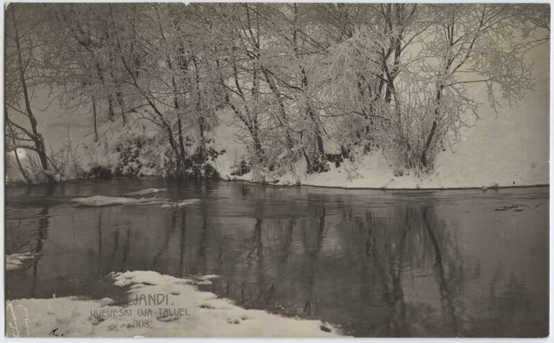 fotopostkaart, Viljandi, Uueveski org ja oja, talv, u 1935, foto J. Riet