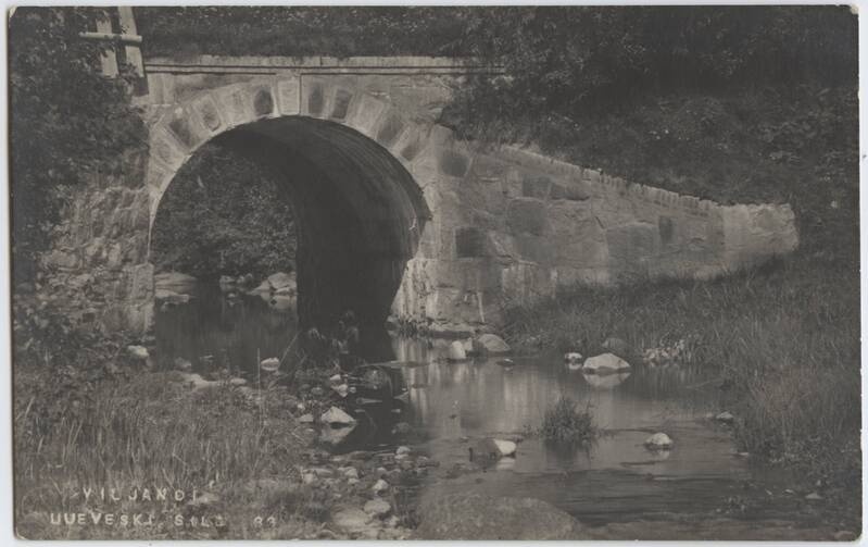 fotopostkaart, Viljandi, Uueveski oja, sild, u 1910, foto J. Riet