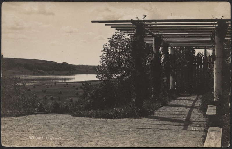 fotopostkaart, Viljandi, Trepimägi, puhkenurk, järv, u 1915