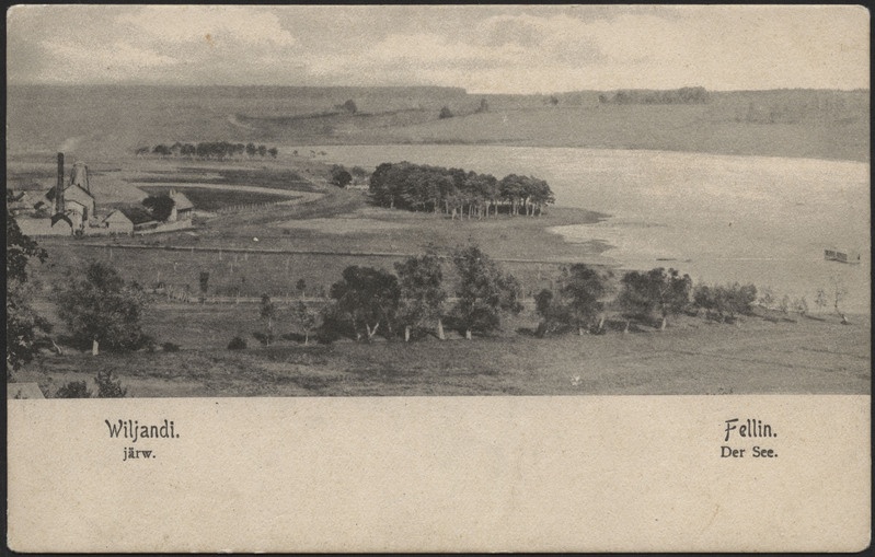 trükipostkaart, Viljandi, järveäärne piirkond, Mädalepik, auruveski, Vesiflirdi pst, järv, Viiratsi mägi, u 1905