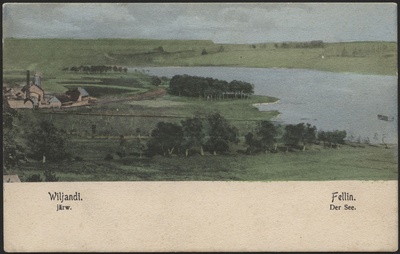 trükipostkaart, Viljandi, järveäärne piirkond, Mädalepik, auruveski, Vesiflirdi pst, järv, Viiratsi mägi, koloreeritud, u 1905  duplicate photo