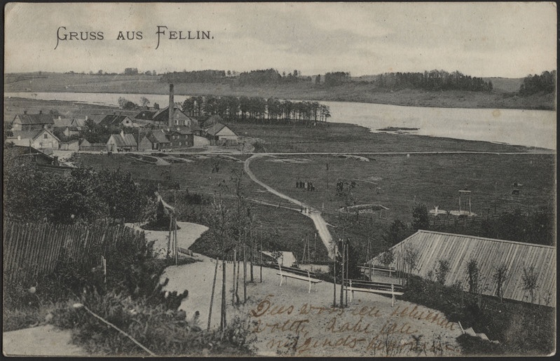 trükipostkaart, Viljandi, Trepimäe puhkenurk, harjutusväljak, auruveski, Mädalepik, järv, u 1909