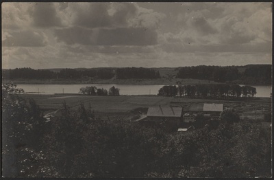 fotopostkaart, Viljandi, järveäärne heinamaa, põllulapid, kruusakarjäär, Mädalepik, järv, vastaskallas, u 1922  duplicate photo