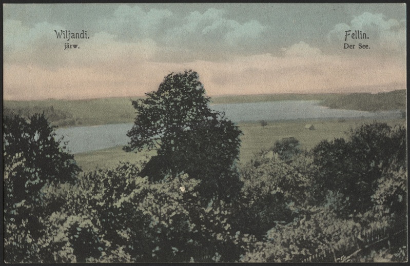trükipostkaart, Viljandi, järv, mõlemad kaldad, Pikk tn poolt, koloreeritud, u 1910