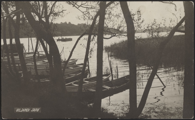 fotopostkaart, Viljandi, järv, paadisadam Mädalepiku all, mootorpaat, u 1915, Parikaste Fotograafia (Tallinn)