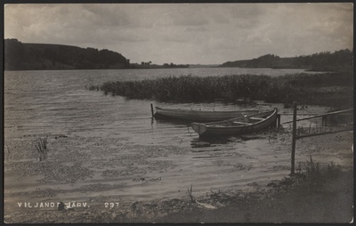 fotopostkaart, Viljandi, järv, väike paadisadam Mädalepiku all, kalda-alad, u 1915, foto J. Riet  duplicate photo