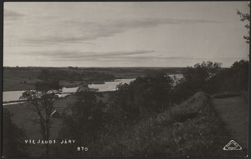 fotopostkaart, Viljandi, järv, ümbrus, Kaevumäe poolt, u 1925, foto J. Riet
