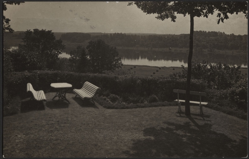 fotopostkaart, Viljandi, Lutsu tn 3, aianurk, pingid, laud, järv, ümbrus, u 1915