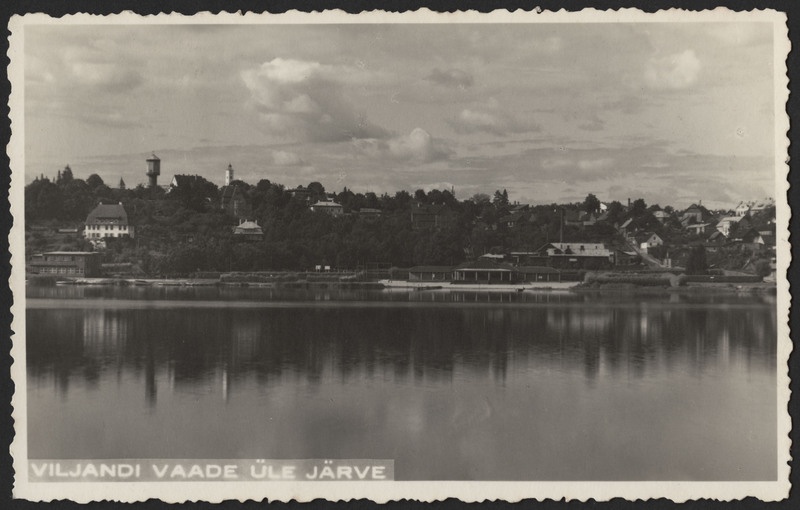 fotopostkaart, Viljandi, järv, rand, mäeveerul linna majad, u 1938