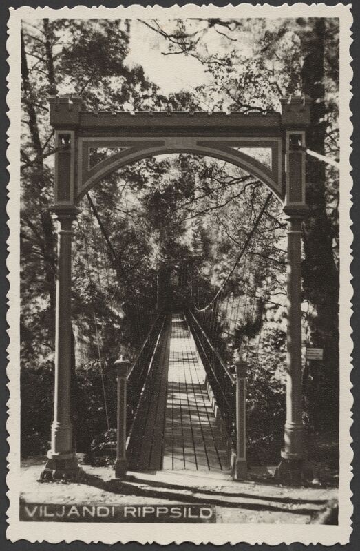 fotopostkaart, Viljandi, rippsild, järve poolt, u 1935, foto M. Teng?
