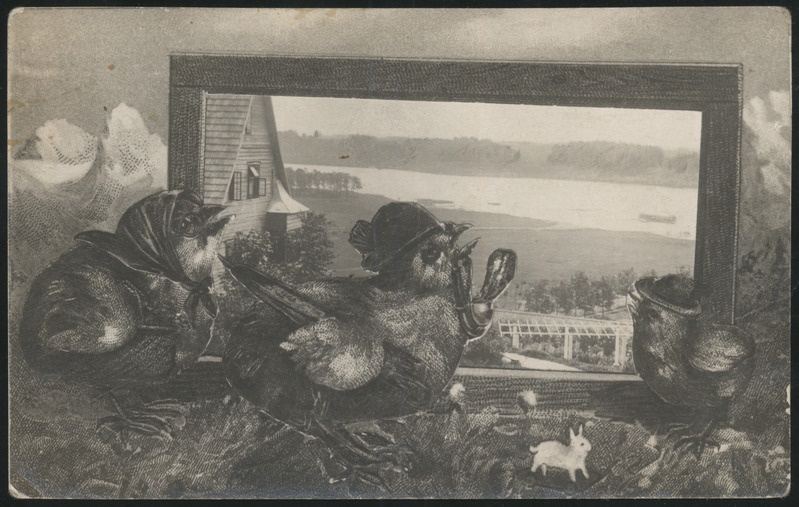 fotopostkaart, kevadpühade kaart, Viljandi, tibud, Trepimägi, järv, u 1923, kirjastaja H. Leoke (Wiljandi)