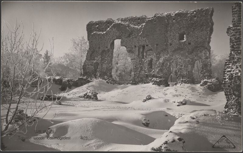 fotopostkaart, Viljandi, Kaevumägi, Suurmüür, talv, u 1925, foto J. Riet