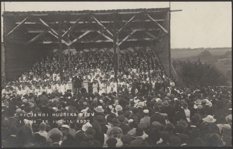 fotopostkaart, Viljandi, III Viljandi Muusikapäev, lava, publik, 17.06-18.06.1922, foto J. Riet?