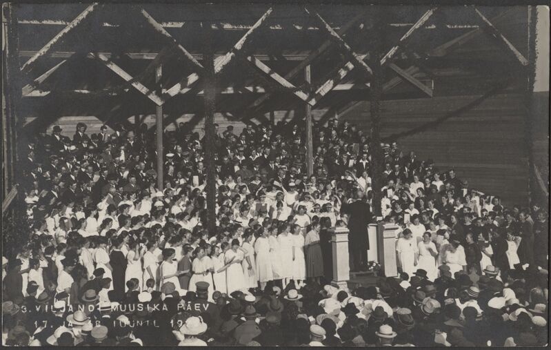 fotopostkaart, Viljandi, III Viljandi Muusikapäev, lava, esinejad, 17.06-18.06.1922, foto J. Riet?