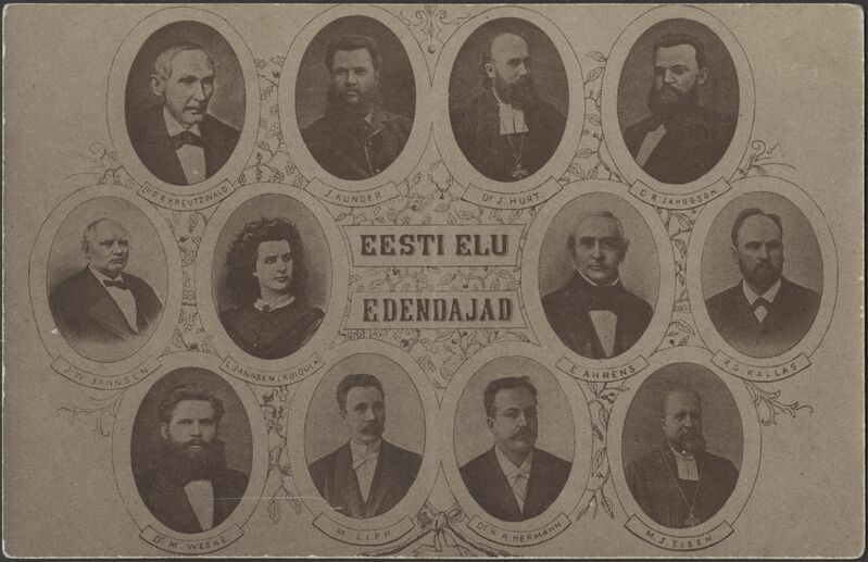 trükipostkaart, Eesti elu edendajad, inimesed 12 tk, u 1912
