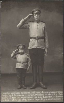 fotopostkaart, Viljandi, pikim ja lühim kutsealune, Juhan Riimann ja Juhan Peiel, 1915  duplicate photo
