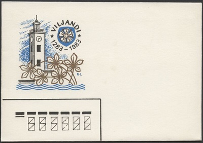 kirjaümbrik, logo Viljandi 700, vapiroos, raekoja torn  duplicate photo
