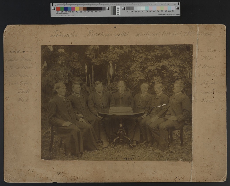 foto papil Tarvastu Karskuse Selts, asutajaliikmed: T. Tamm, H. Ainso, H. Utsu, A.Rennit, J.Kägar, Parts, ?, 1882