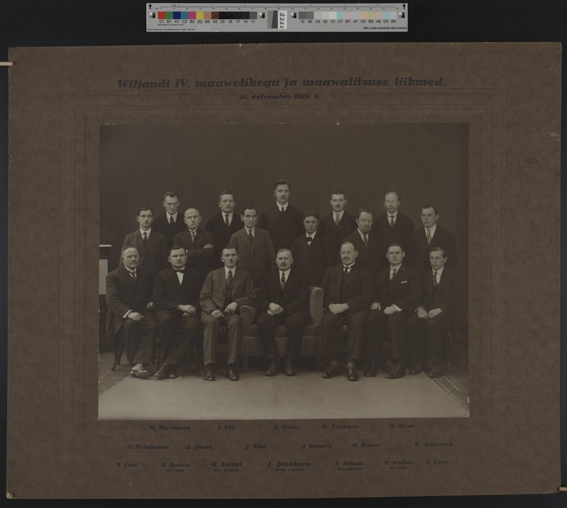 foto papil, Viljandi IV maavolikogu ja maavalitsus, nimed, 1929, foto J. Riet
