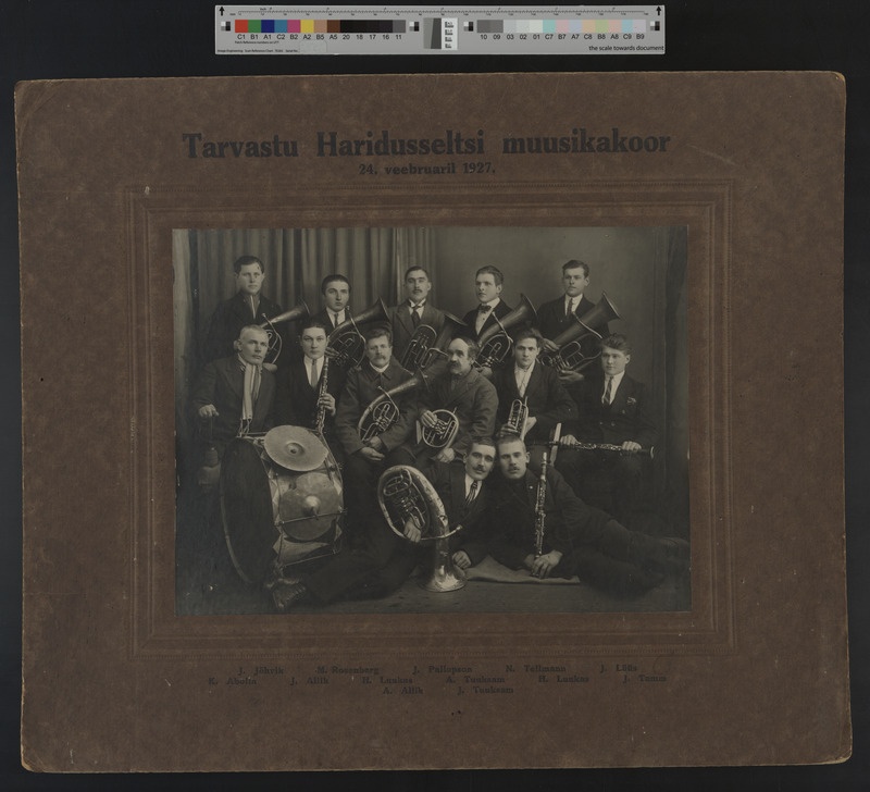 foto papil, Viljandimaa, Tarvastu Haridusseltsi koor, orkester, 1927