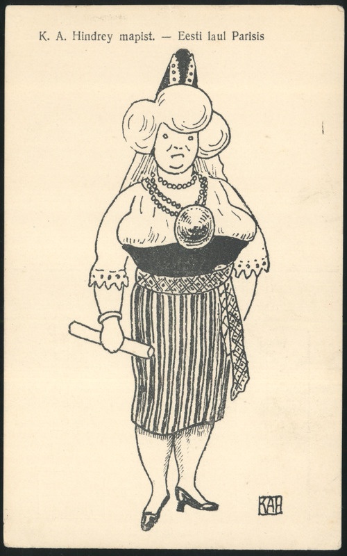 trükipostkaart, Aino Tamm, täisportree, muusik, K. A. Hindrey karikatuur, u 1925
