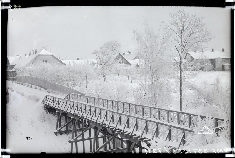 fotonegatiiv, Viljandi, Varesesild, taga Lossi tn majad, talv, u 1930, foto J. Riet