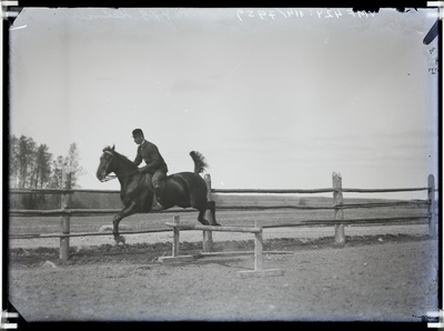 fotonegatiiv, von Helmersen, mees, hobune, ratsutamine, Karula (Uue-Võidu) mõis, 1913 foto J.Riet  duplicate photo