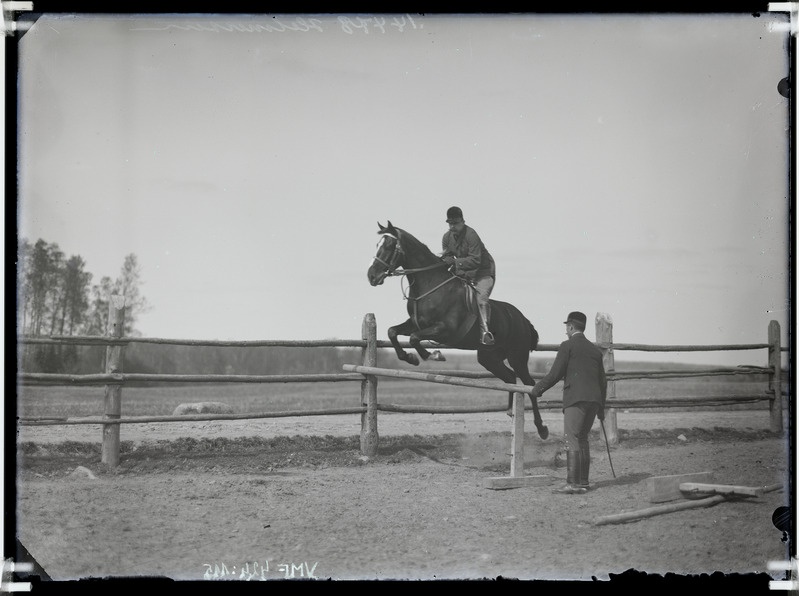 fotonegatiiv, von Helmersen, 2 meest, hobused, takistus, Uue-Võidu, 1913 foto J.Riet