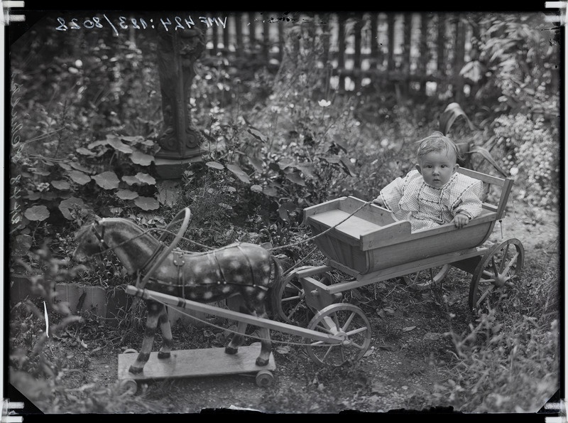 fotonegatiiv, Schults, väikelaps, mängu hobuvanker, 13.08.1911 foto J. Riet