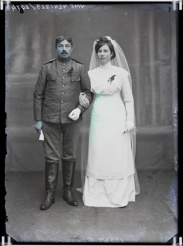 fotonegatiiv, Tõnisson, pruutpaar, täisportree 1912 foto J.Riet