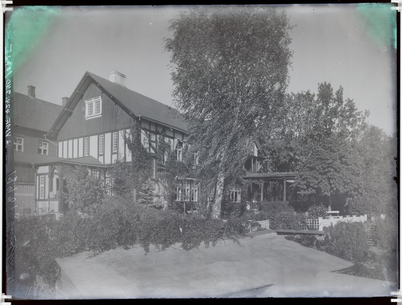 fotonegatiiv, Viljandi, Lutsu tn 5, Otto von Engelhardt'i maja, siseõu, aed 1915  foto J.Riet